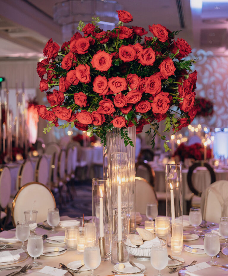 red roses for wedding reception